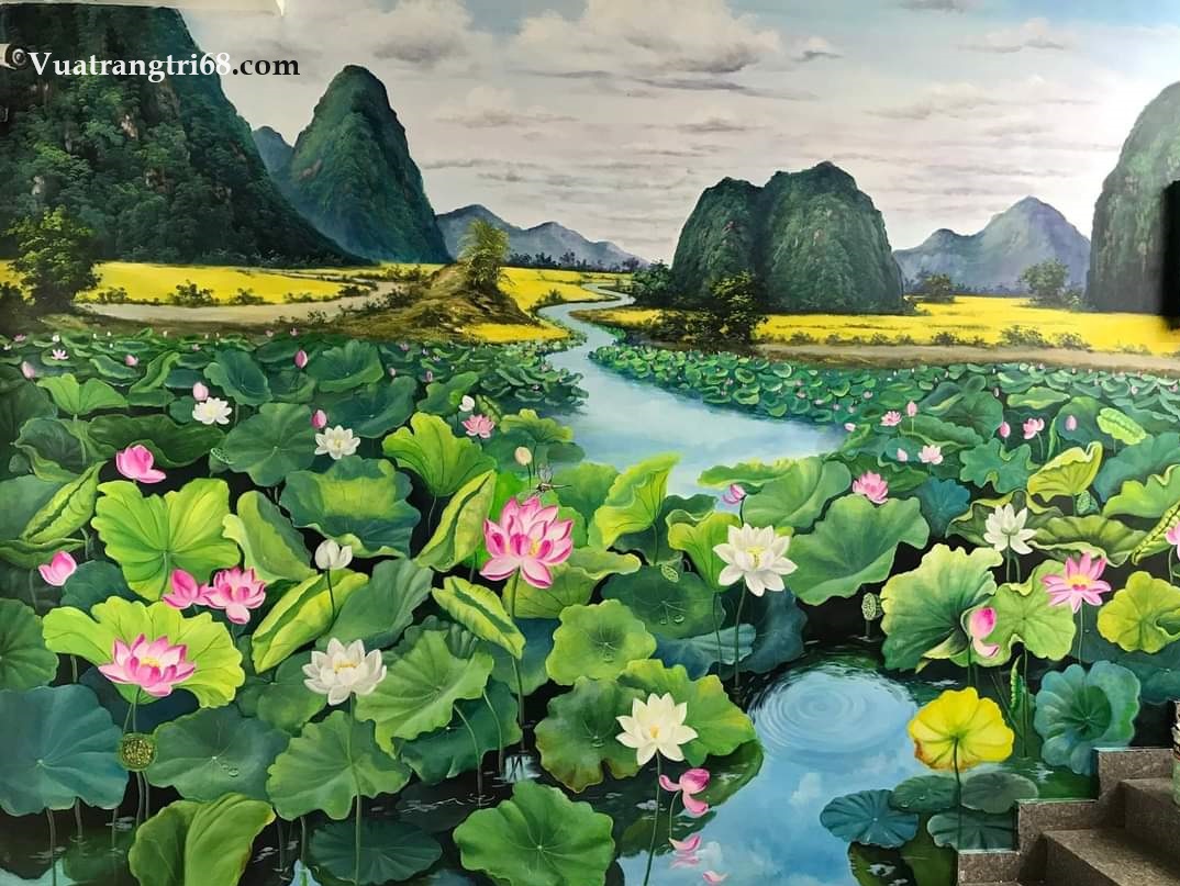 ve-tranh-tuong-canh-dam-sen